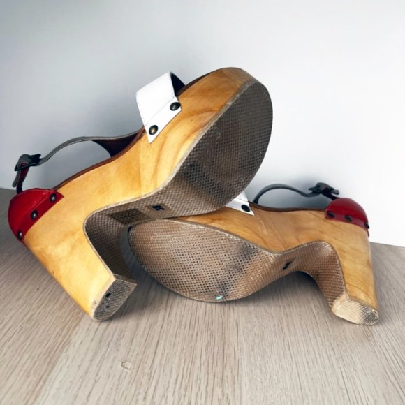 Cordani color-block platform high heel leather and wood clogs - Picture 7 of 10